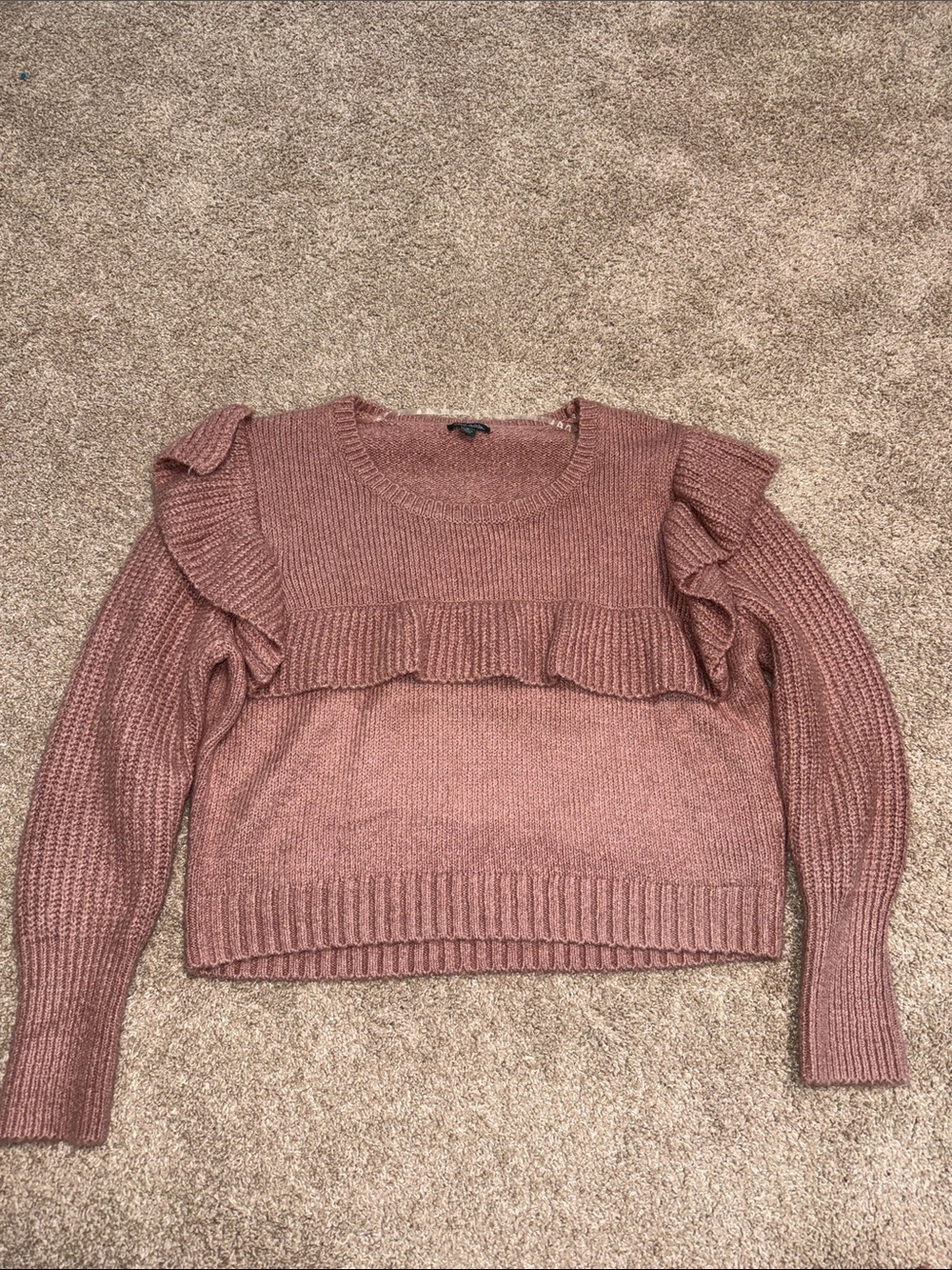 wild fable Dusty Rose Ruffle Crewneck Sweater